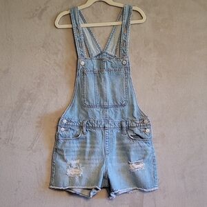 Old Navy Blue Denim Jean Overall Shorts Cut-Offs Sz XL 14-16 Youth Girls Cotton